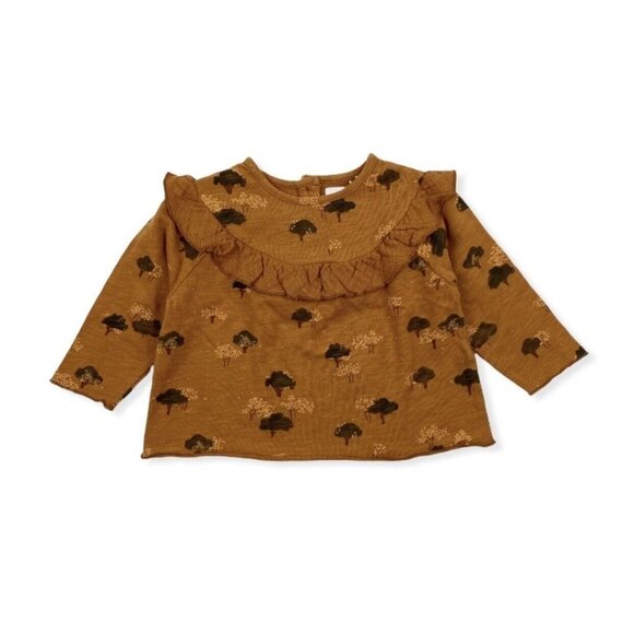 NWOT* Play Up Portugal Organic Cotton Ruffle Top in Warm Brown (9m) - Picture 1 of 10